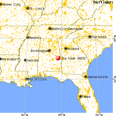 Auburn, AL (36832) map from a distance