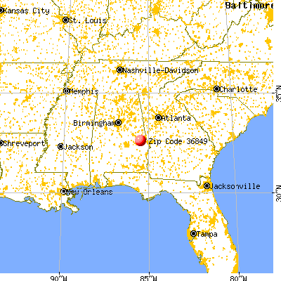 Auburn, AL (36849) map from a distance