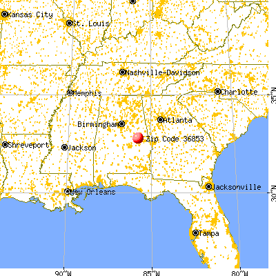 Dadeville, AL (36853) map from a distance