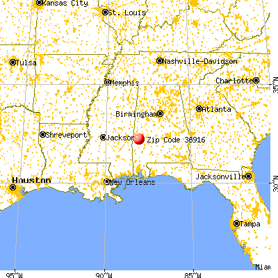 Pennington, AL (36916) map from a distance