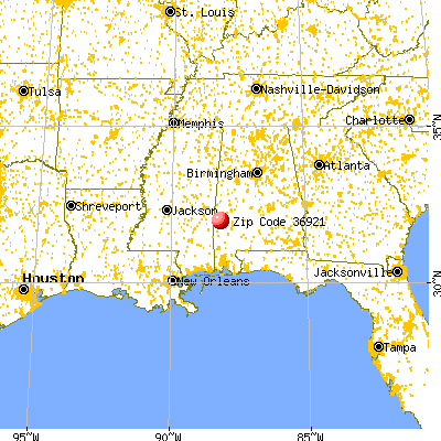 Toxey, AL (36921) map from a distance