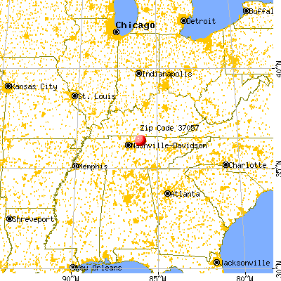 Hartsville/Trousdale County, TN (37057) map from a distance