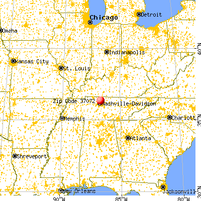 Nashville-Davidson, TN (37072) map from a distance