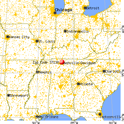 Nashville-Davidson, TN (37138) map from a distance