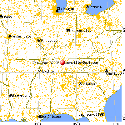 Nashville-Davidson, TN (37205) map from a distance