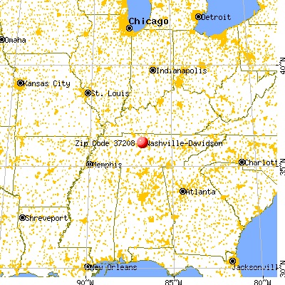Nashville-Davidson, TN (37208) map from a distance