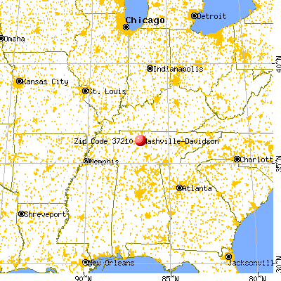 Nashville-Davidson, TN (37210) map from a distance