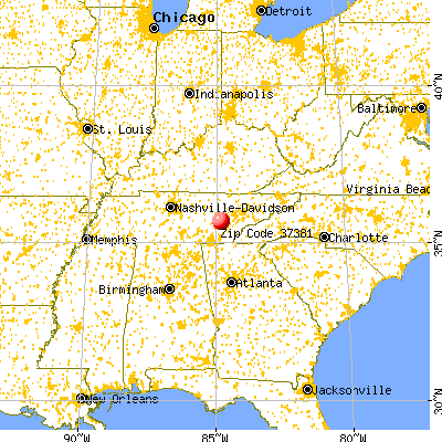 Spring City, TN (37381) map from a distance