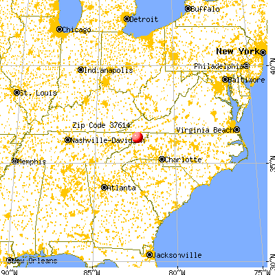 Johnson City, TN (37614) map from a distance