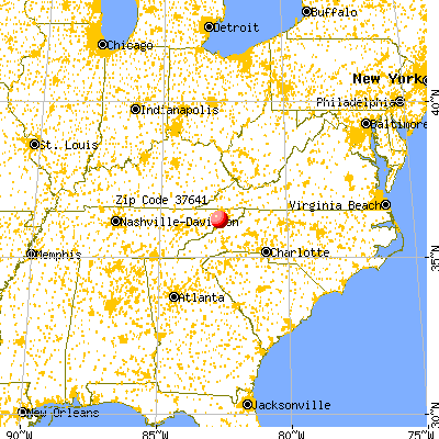 Greeneville, TN (37641) map from a distance