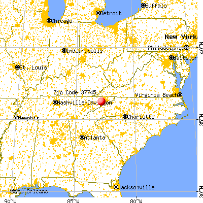 Greeneville, TN (37745) map from a distance