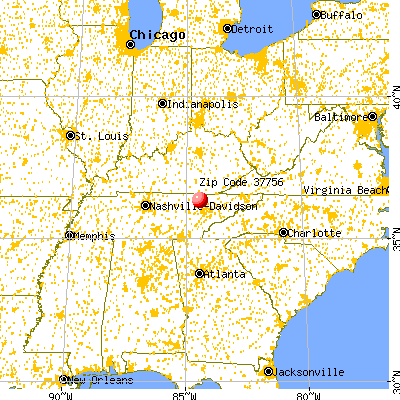 Huntsville, TN (37756) map from a distance