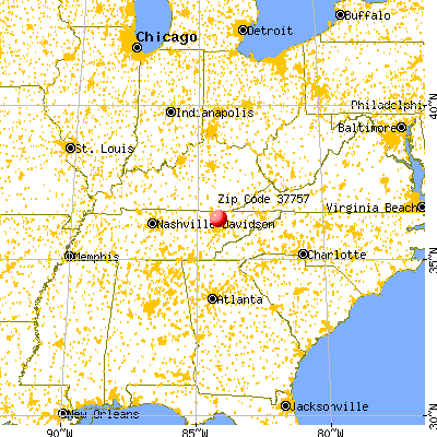 Jacksboro, TN (37757) map from a distance