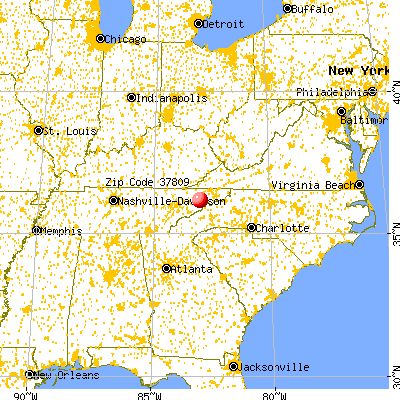 Mosheim, TN (37809) map from a distance
