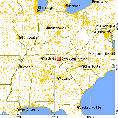 Oliver Springs, TN (37840) map from a distance