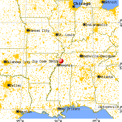 Covington, TN (38019) map from a distance