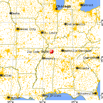 Trezevant, TN (38258) map from a distance