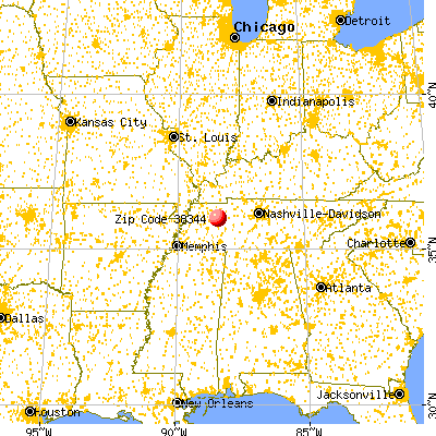 Huntingdon, TN (38344) map from a distance