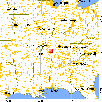 Scotts Hill, TN (38374) map from a distance