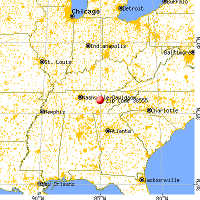 Crossville, TN (38555) map from a distance