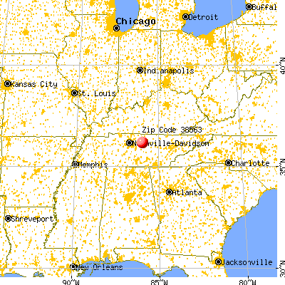 Gordonsville, TN (38563) map from a distance