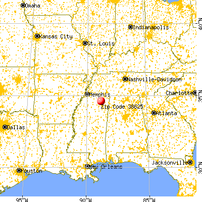 Dumas, MS (38625) map from a distance