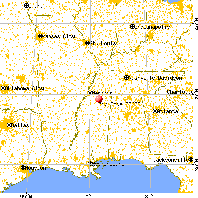 Hickory Flat, MS (38633) map from a distance