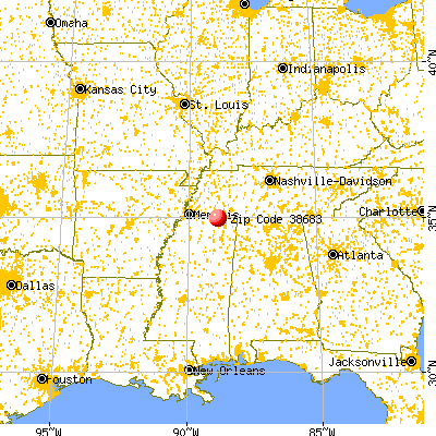 Walnut, MS (38683) map from a distance