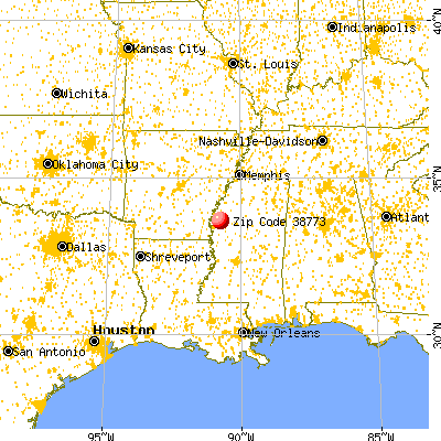 Shaw, MS (38773) map from a distance