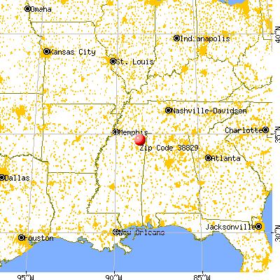 Booneville, MS (38829) map from a distance