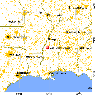 Glendora, MS (38928) map from a distance