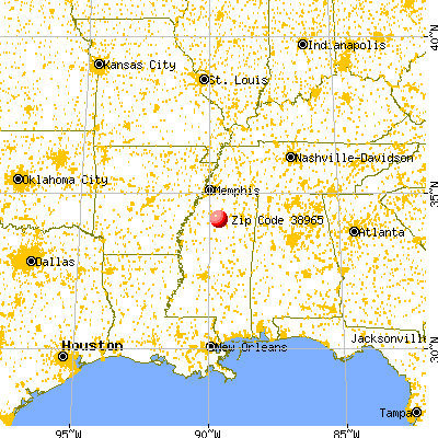 Water Valley, MS (38965) map from a distance
