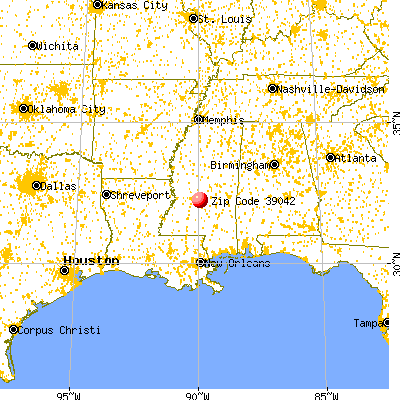Brandon, MS (39042) map from a distance
