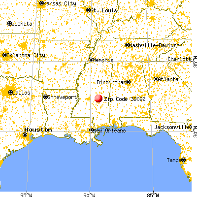 Lake, MS (39092) map from a distance