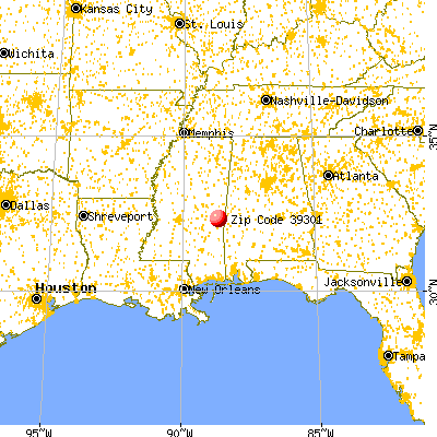 Meridian, MS (39301) map from a distance