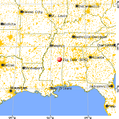 Mississippi State, MS (39762) map from a distance