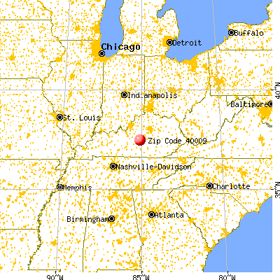 Bradfordsville, KY (40009) map from a distance