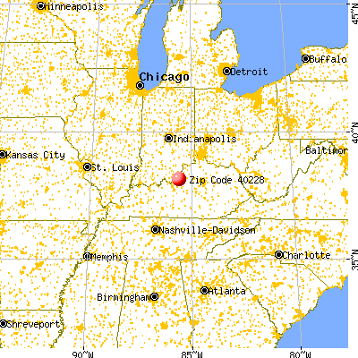 Hollow Creek, KY (40228) map from a distance