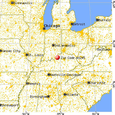 Worthington Hills, KY (40245) map from a distance