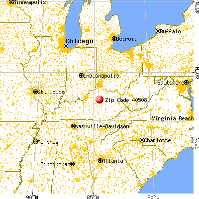 Lexington-Fayette, KY (40508) map from a distance