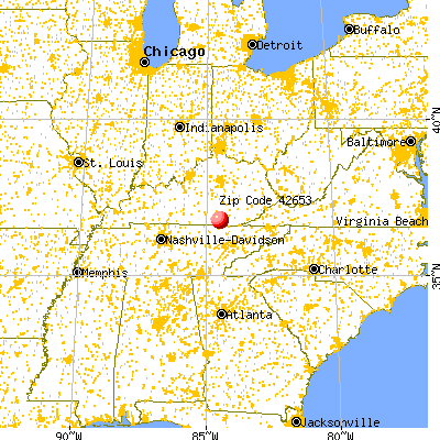 Whitley City, KY (42653) map from a distance