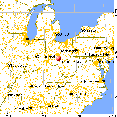 Adelphi, OH (43101) map from a distance