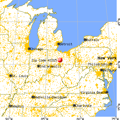 Cardington, OH (43315) map from a distance