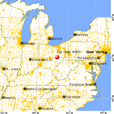 Adamsville, OH (43802) map from a distance