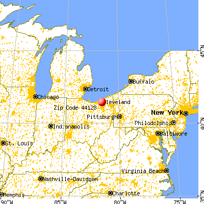 Warrensville Heights, OH (44128) map from a distance