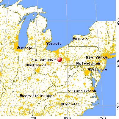 Bowerston, OH (44695) map from a distance