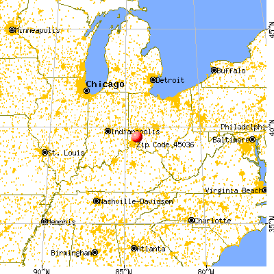 Lebanon, OH (45036) map from a distance