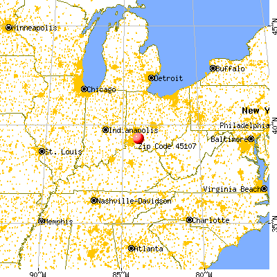 Blanchester, OH (45107) map from a distance