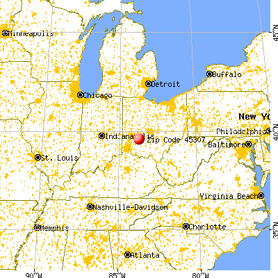 Bowersville, OH (45307) map from a distance