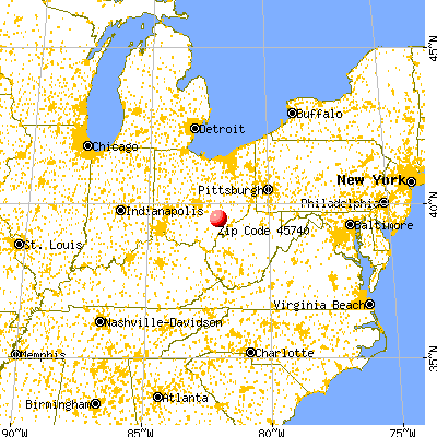 Jacksonville, OH (45740) map from a distance